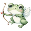 Cute cupid frog, Happy Valentine's Day, Watercolor, Isolated on transparent background. Generative AI