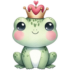 Wall Mural - Cute frog prince wearing a crown, Happy Valentine's Day, Watercolor, Isolated on transparent background. Generative AI