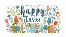 
Simple Easter Illustration In Scandinavian Style With Lettering. "Happy Easter" Isolated On White Background