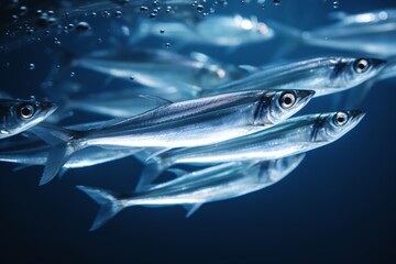 Wall Mural - A group of small silver color fishes in the ocean