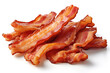 A close-up image showcasing multiple crispy bacon strips, stacked aesthetically. The bacon exhibits a perfect balance of meat and fat, illustrating a tempting, delicious look. The image is isolated on