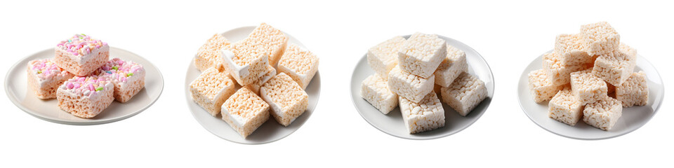 Sticker - Plate of Rice Cereal Marshmallow Treats Hyperrealistic Highly Detailed Isolated On Transparent Background Png File