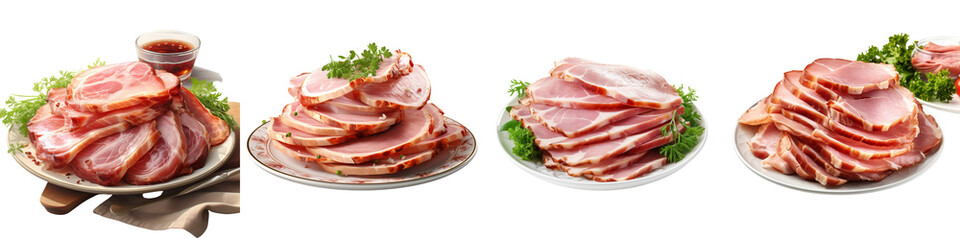 Wall Mural - Plate of Sliced Ham Hyperrealistic Highly Detailed Isolated On Transparent Background Png File