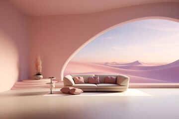 Pink and red color theme living room, modern interior design