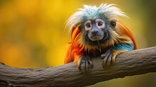 A Tamarin Monkey With Vibrant Colors On A Jungle Branch, Emphasizing Its Small Size And Agility Generative Ai