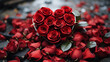 Red Roses Bouquet. Gift on Valentine's Day and International Women's Day. Big Beautiful shape of heart created with roses. Bouquet in the street with rose. A nice gift to women.