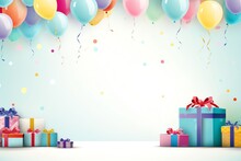Happy Birthday Party Background With Text And Colorful Tools