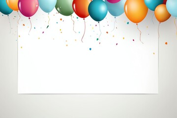 Wall Mural - colorful balloons with happy birthday banner and confetti flying on a gray background