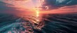 Wide aerial panorama of sunset over ocean minimalistic seascape. Creative Banner. Copyspace image
