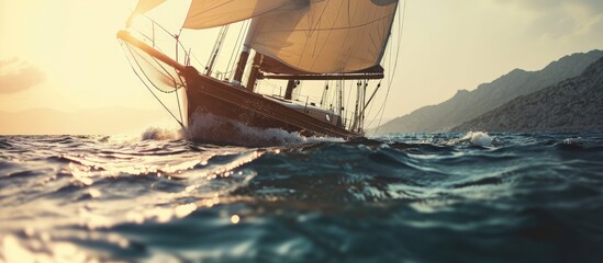 Canvas Print - Sailing ships Toned image and blur Retro style postcard Sailing Yachting Travel. Creative Banner. Copyspace image