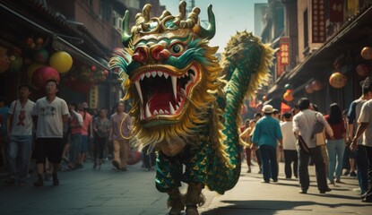 Wall Mural - Chinese dragon as a character for the dragon dance at the Chinese New Year festival 2024