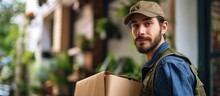 You Are Only Relevant If Customers Love You Shot Of A Young Man Delivering A Package To A Customer At Home. Creative Banner. Copyspace Image