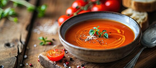 Aufkleber - Roasted tomato red pepper soup Selective focus copy spce. Creative Banner. Copyspace image