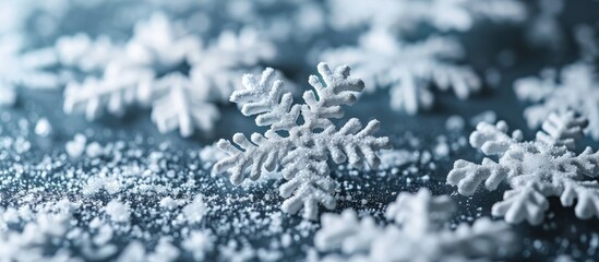 Poster - Snowflakes fall from sky can be use as background for Christmas festival or winter season contents or for wallpaper or paper for contents about winter The snowflakes are isolated on grey backgr