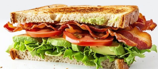 Canvas Print - Spectacular bread with avocado tomato lettuce and bacon BLTA. Creative Banner. Copyspace image