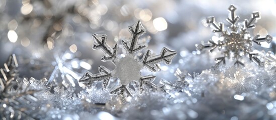 Poster - Snowflakes fall from sky can be use as background for Christmas festival or winter season contents or for wallpaper or paper for contents about winter The snowflakes are isolated on grey backgr