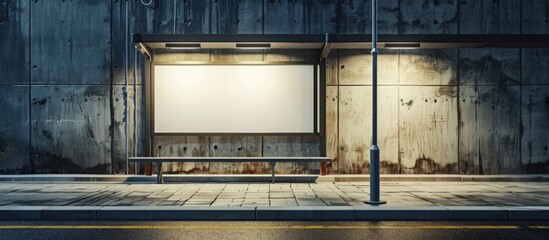 Poster - Transparent glass advertising signboard on concrete wall mock up front view. Creative Banner. Copyspace image