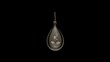  a glass hanging ornament with a flower etched on the bottom of the hanging ornament, on a black background.