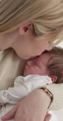 Poster - Family, kiss and a mama with a baby for sleep in the bedroom of their home together for love or care. Dreaming, nap or tired with a single mom and newborn infant in an apartment to rest for growth