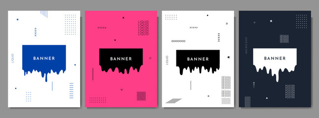 Canvas Print - Vector illustration. Melted rectangle shapes with drip effect. Melting geometric banners in cyberpunk style. Memphis pattern. Flat style backgrounds. Design for poster, book or magazine cover, flyer