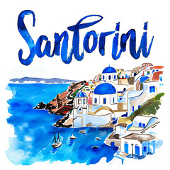 Santorini watercolor paint