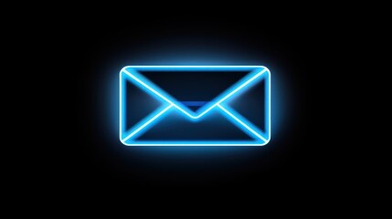 Poster -  a neon blue email envelope glowing in the dark with a blue light coming out of the front of the envelope.