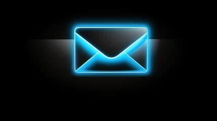 Sticker -  a glowing blue email envelope on a black background with a blue light coming out of the bottom of the envelope.