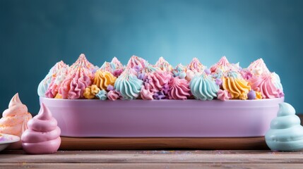 Sticker -  a pink bowl filled with lots of colorful frosting next to a white bowl filled with pink and blue frosting.