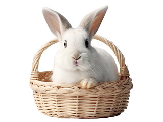 White rabbit in a basket isolated on transparent background