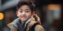 An Asian Boy Wearing A Jacket Smiling, Generative AI