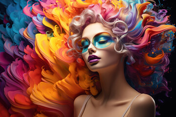 Wall Mural - an artist immersed in a swirl of colors, passionately creating a masterpiece on a canvas, showcasing