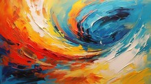 Abstract Background Of Colorful Swirling Brushstrokes, Moving And Dynamic. Using Colorful And Contrasting Colors.