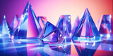geometric prism glass Abstract purple tone background with close-up of shiny crystal blocks with multicolored gradient reflections on a blurred glass surface.