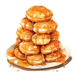 Watercolor Almond Croquembouche French Dessert Made With a Tower of Cre Clipart Tshirt Transparent Sticker Isolated PNG Illustration 