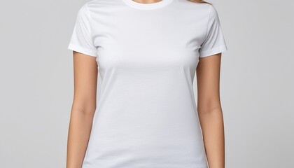 Close Up Mockup: Young Woman in Blank White T-Shirt