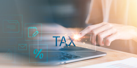Aufkleber - effective tax deduction planning for individuals and companies paying tax rates ,Annual tax deduction , business financial budget ,Data analysis ,development or business growth