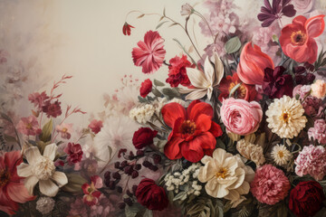  painted wallpaper wall flowers, stock photo --ar 3:2 --v 5.2 Job ID: a28aba5c-cc16-45ad-9f5f-7683fa82a6f4