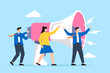 Public relations professional amplify message on megaphone in flat design