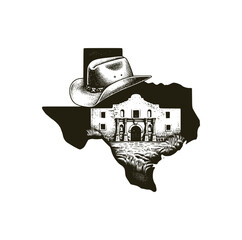 Wall Mural - Texas map with cowboy hat illustration