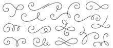 Line Flourish Swirl Vector Calligraphy Ornament Elements. Fancy Line Flourish Text Typography Accent, Filigree Modern Curve Ornament. Curl Elegant Vintage Simple Design Elements. Vector Illustration