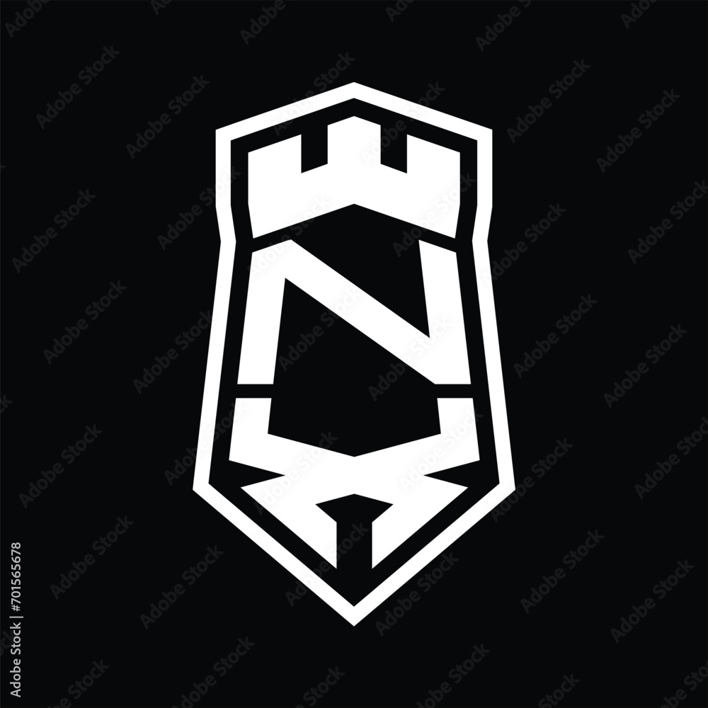 NX Letter Logo monogram hexagon shield shape up and down with crown ...