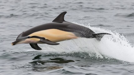 Wall Mural - A dolphin leaps out of the water, its dynamic movement captured in a close-up shot.