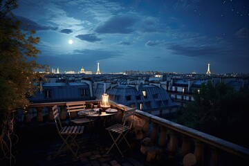 Poster - Night view of the city from the roof of a building in Paris, AI Generated