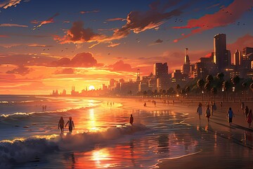 Wall Mural - Sunset on the beach in Los Angeles, California, USA, AI Generated