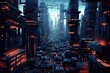 © Iftikhar alam - Futuristic city in neon light, 3d rendering toned image, An intricate maze of futuristic skyscrapers, AI Generated