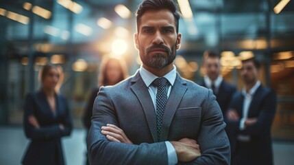 Canvas Print - businessman posing with his arms crossed with his colleagues in the background