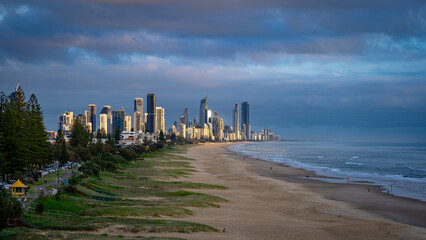 Panoramic view of the Gold Coast skyline at sunrise, Australia