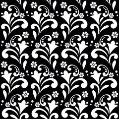  Flower pattern. Seamless white and black ornament. Graphic vector background. Ornament for fabric, wallpaper, packaging