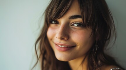 Canvas Print - portrait of a beautiful smiling woman looking at the camera on white background