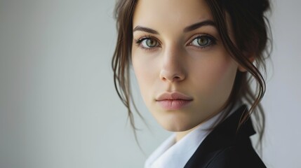 Canvas Print - Pretty businesswoman looking at camera on white background